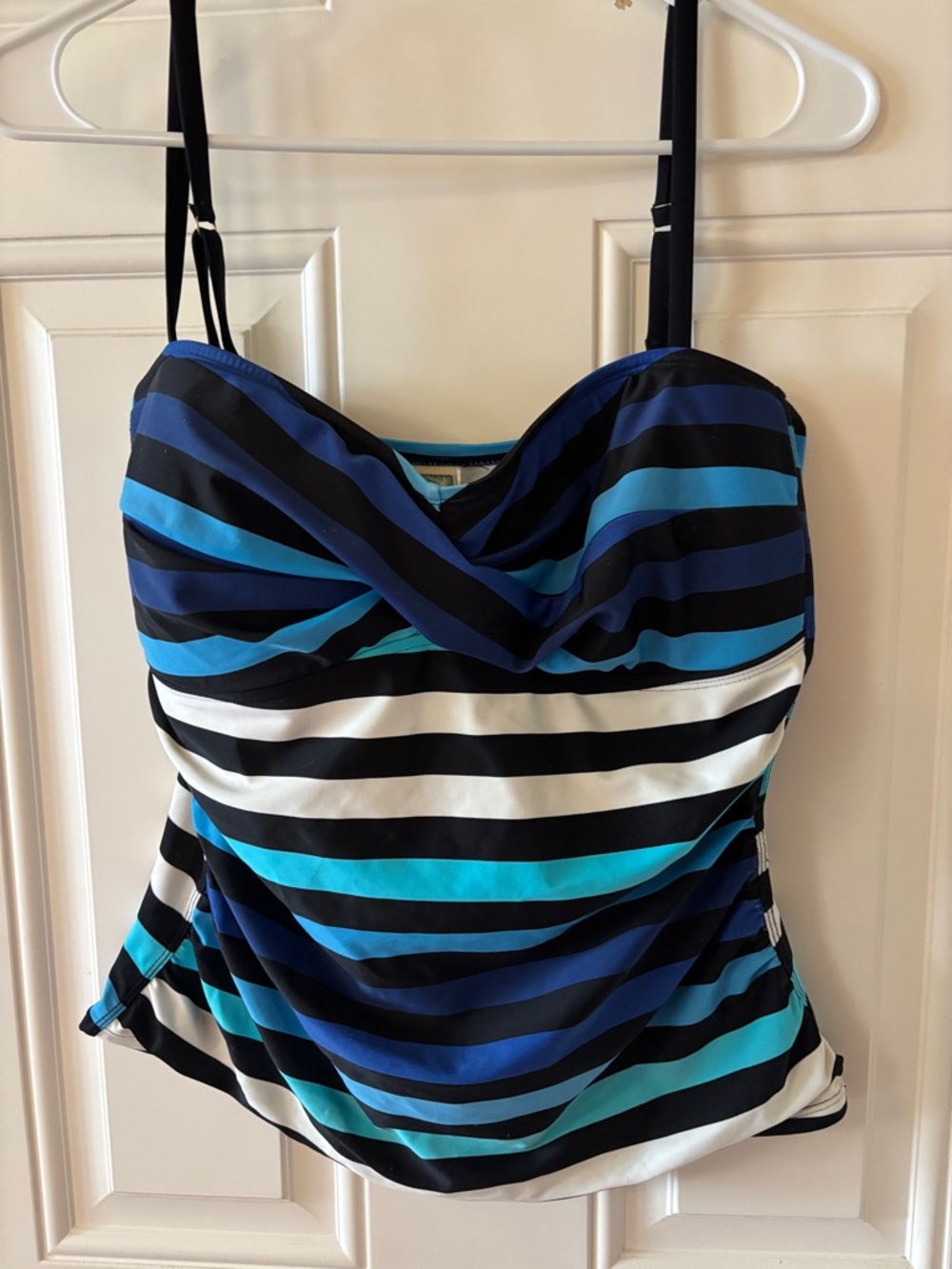 Tommy Bahama Blue, Black & White Striped Tankini Top